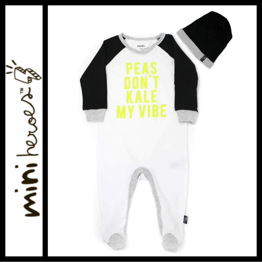 NWT Mini Heroes Peas Don’t Kale My Vibe Sleeper Set